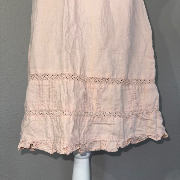 Old Navy VTG Women's Y2K Size 4 Pink 100% Linen Lace Trim Ruffle Hem Skirt - Picture 7 of 8